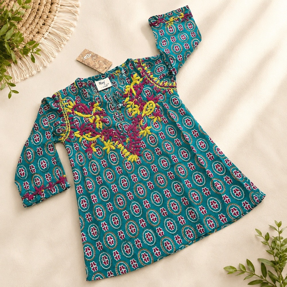 Raj‎ Kids Tunic Dress Girls 2-4Y India Cotton Floral Boho Deadstock NWT Artisan
